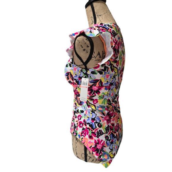 Anne Cole Sun Blossom Flutter Sleeve Zip Up Rash Guard One Piece Swimsuit Sz 10 - Picture 7 of 15